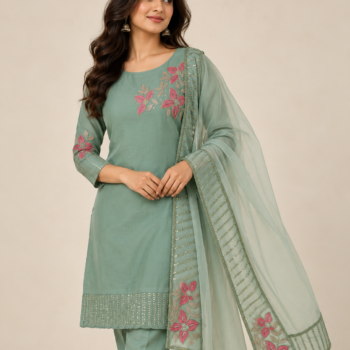 Embroidered Kurta Set with Organza Dupatta
